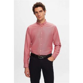 D's Damat 5HC02ORT07265 Slim Fit Kırmızı Armürlü Pamuklu Gömlek