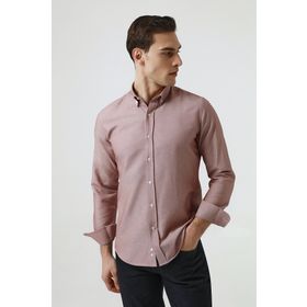D's Damat 5HC02ORT07265 Slim Fit Kırmızı Armürlü Pamuklu Gömlek