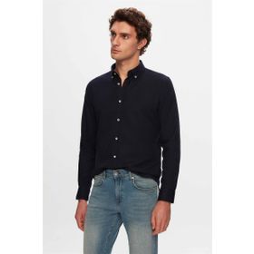 D's Damat 5HC02ORT07265 Slim Fit Lacivert Armürlü Pamuklu Gömlek