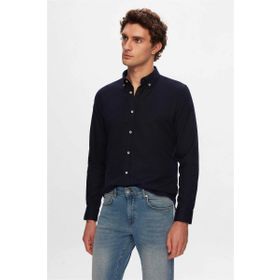 D's Damat 5HC02ORT07265 Slim Fit Lacivert Armürlü Pamuklu Gömlek