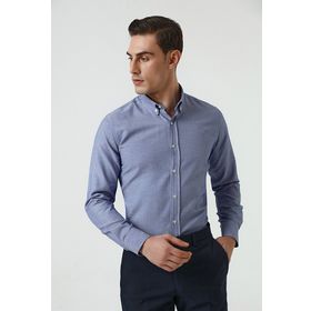 D's Damat 5HC02ORT07265 Slim Fit Mavi Armürlü Pamuklu Gömlek