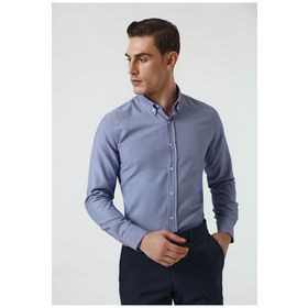D's Damat 5HC02ORT07265 Slim Fit Mavi Armürlü Pamuklu Gömlek