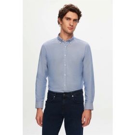 D's Damat 5HC02ORT07265 Slim Fit Mavi Armürlü Pamuklu Gömlek