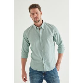 D's Damat 5HC02ORT07265 Slim Fit Yeşil Armürlü Erkek Gömlek
