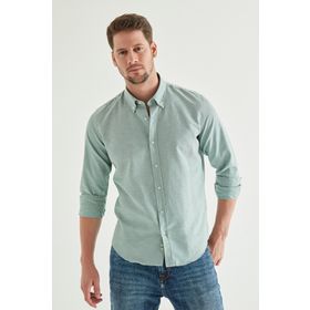 D's Damat 5HC02ORT07265 Slim Fit Yeşil Armürlü Erkek Gömlek