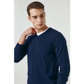 D's Damat 5HF06ORT12003 Regular Fit Lacivert V Yaka Kazak