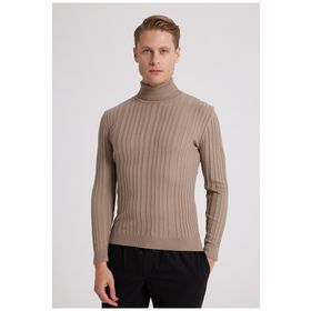 D's Damat 5HF06ORT63100 Slim Fit Bej Fitilli Boğazlı Kazak