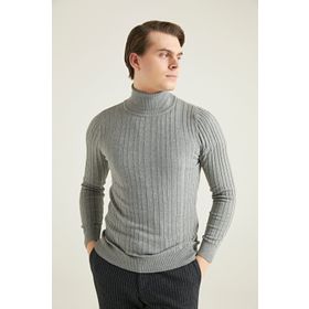 D's Damat 5HF06ORT63100 Slim Fit Gri Fitilli Boğazlı Erkek Kazak