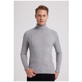 D's Damat 5HF06ORT63100 Slim Fit Gri Fitilli Boğazlı Erkek Kazak