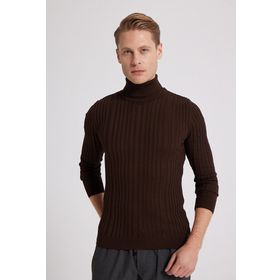 D's Damat 5HF06ORT63100 Slim Fit Kahverengi Fitilli Boğazlı Erkek Kazak