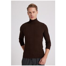 D's Damat 5HF06ORT63100 Slim Fit Kahverengi Fitilli Boğazlı Erkek Kazak