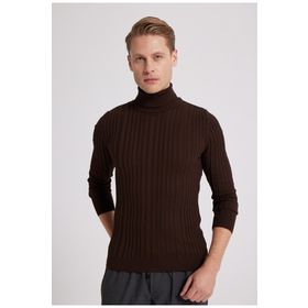 D's Damat 5HF06ORT63100 Slim Fit Kahverengi Fitilli Boğazlı Erkek Kazak
