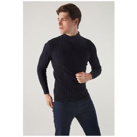 D's Damat 5HF06ORT64100 Slim Fit Lacivert Fitilli Kazak