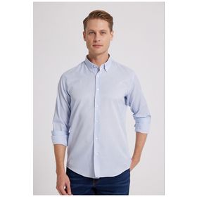 D's Damat 6HC02ORT10265 Slim Fit Açık Mavi Çizgili Erkek Gömlek