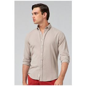 D's Damat 6HC02ORT63265 Slim Fit Bej Keten Görünümlü Erkek Gömlek