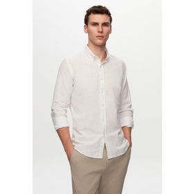 D's Damat 6HC02ORT63265 Slim Fit Beyaz Keten Görünümlü Erkek Gömlek