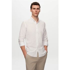 D's Damat 6HC02ORT63265 Slim Fit Beyaz Keten Görünümlü Erkek Gömlek