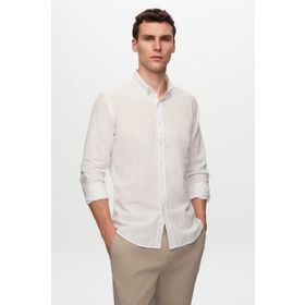 D's Damat 6HC02ORT63265 Slim Fit Beyaz Keten Görünümlü Erkek Gömlek