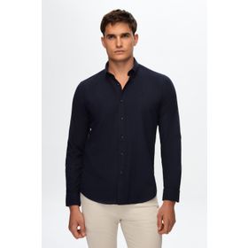 D's Damat 6HC02ORT63265 Slim Fit Lacivert Keten Görünümlü Erkek Gömlek