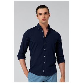 D's Damat 6HC02ORT63265 Slim Fit Lacivert Keten Görünümlü Erkek Gömlek