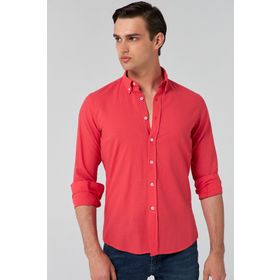 D's Damat 6HC02ORT63265 Slim Fit Nar Çiçeği Keten Görünümlü Erkek Gömlek