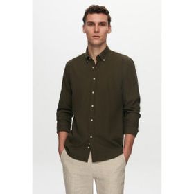 D's Damat 6HC02ORT63265 Slim Fit Yeşil Keten Görünümlü Erkek Gömlek