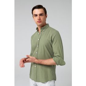 D's Damat 6HC02ORT63265 Slim Fit Yeşil Keten Görünümlü Erkek Gömlek