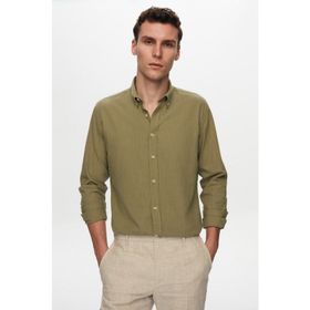 D's Damat 6HC02ORT63265 Slim Fit Yeşil Keten Görünümlü Erkek Gömlek