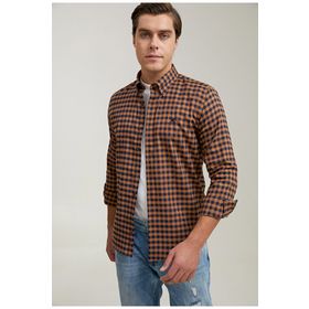 D's Damat 7HC02ORT09265 Slim Fit Camel Ekoseli Ekoseli Gömlek