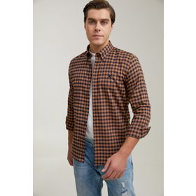 D's Damat 7HC02ORT09265 Slim Fit Camel Ekoseli Ekoseli Gömlek
