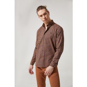 D's Damat 7HC02ORT09265 Slim Fit Camel Ekoseli Ekoseli Gömlek