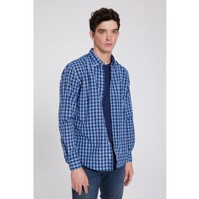 D's Damat 7HC02ORT09265 Slim Fit Mavi Kareli Erkek Gömlek