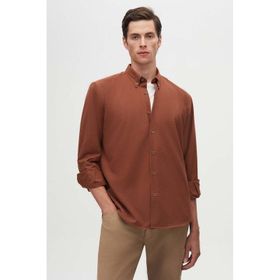D's Damat 7HC02ORT13265 Regular Fit Kahverengi Düz Erkek Gömlek