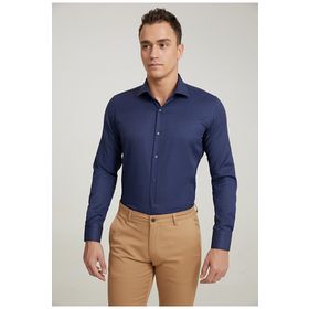 D's Damat 7HF02ORT02100 Slim Fit Lacivert Armürlü Erkek Gömlek