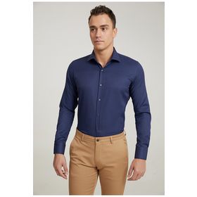 D's Damat 7HF02ORT02100 Slim Fit Lacivert Armürlü Erkek Gömlek