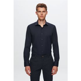 D's Damat 7HF02ORT02100 Slim Fit Lacivert Armürlü Erkek Gömlek