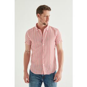 D's Damat 8HC02ORT04265 Slim Fit Kırmızı Gofre Erkek Gömlek