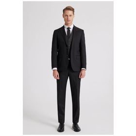 D's Damat 8HFY5ORTKMBN2 Slim Fit Siyah Düz Kombinli Takım Elbise