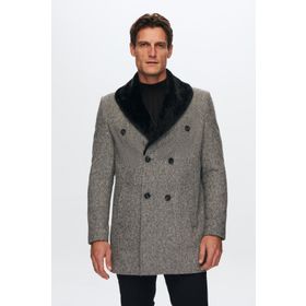 D's Damat 9HF08ORT10004 Regular Fit Gri Yakası Çıkartılabilir Kürklü Kaban