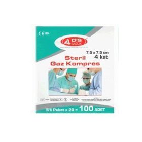 Ds Sağlık Steril Gaz Kompres 7.5x7.5 cm 5'li 100 Zarf