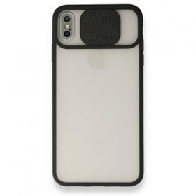 Dtech iPhone Xs Palm Buzlu Kamera Sürgülü Siyah Silikon Kılıf