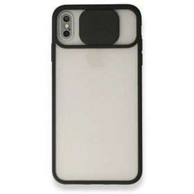 Dtech iPhone Xs Palm Buzlu Kamera Sürgülü Siyah Silikon Kılıf