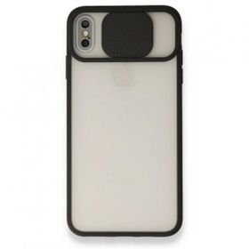Dtech iPhone Xs Palm Buzlu Kamera Sürgülü Siyah Silikon Kılıf