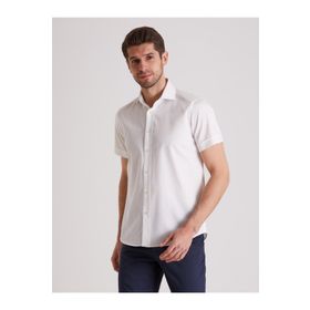 Dufy Beyaz Düz Regular Fit Erkek Gömlek