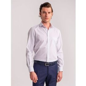 Dufy Beyaz Lacivert Çizgili Pamuklu Regular Fit Erkek Gömlek