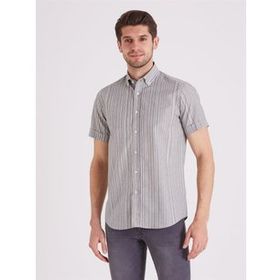 Dufy Gri Çizgili Regular Fit Erkek Gömlek