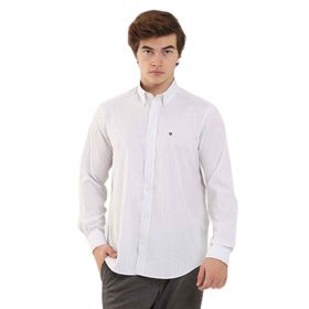 Dufy Hardal Erkek Regular Fit Çizgili Düğmeli Yaka Uzun Kol Gömlek - 97916