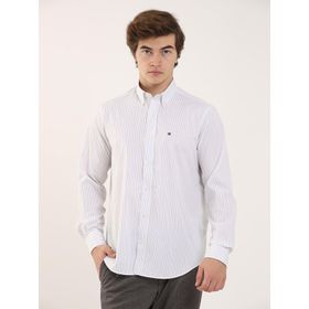 Dufy Hardal Erkek Regular Fit Çizgili Düğmeli Yaka Uzun Kol Gömlek - 97916