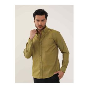 Dufy Hardal Erkek Slim Fit Düz Brent Düğmeli Yaka Uzun Kol Gömlek - 102454
