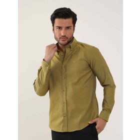 Dufy Hardal Erkek Slim Fit Düz Brent Düğmeli Yaka Uzun Kol Gömlek - 102454